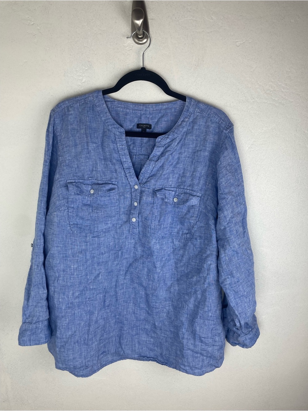 Talbots Plus Blue 100% Linen Button-Up Shirt
